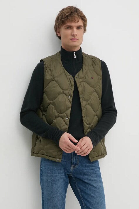 Tommy Hilfiger vesta de puf barbati, culoarea verde, de tranzitie, MW0MW36583