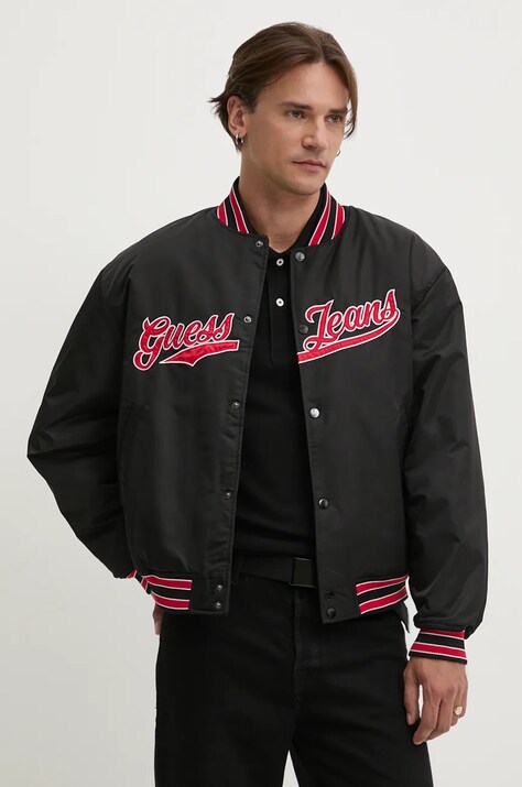 Guess Jeans geaca bomber barbati, culoarea negru, de tranzitie, M4BL24 WG932