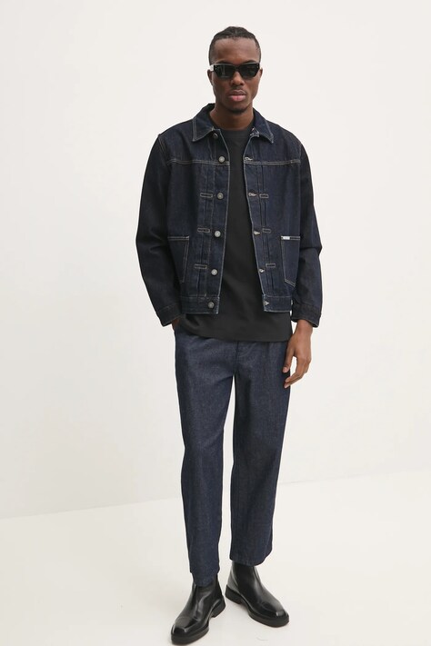 Guess Jeans geacă din denim bărbați, culoarea bleumarin, de tranzitie, M4BN46 D5HS1