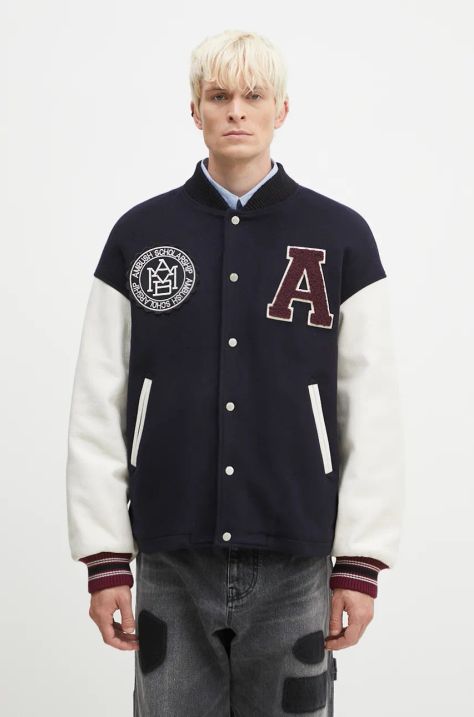 AMBUSH giacca in lana Stadium Jacket colore blu navy  BMEK002F24FAB0014628