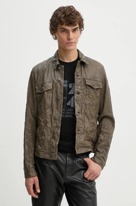 ZADIG&VOLTAIRE geaca de piele barbati, culoarea maro, de tranzitie, RMOW00040
