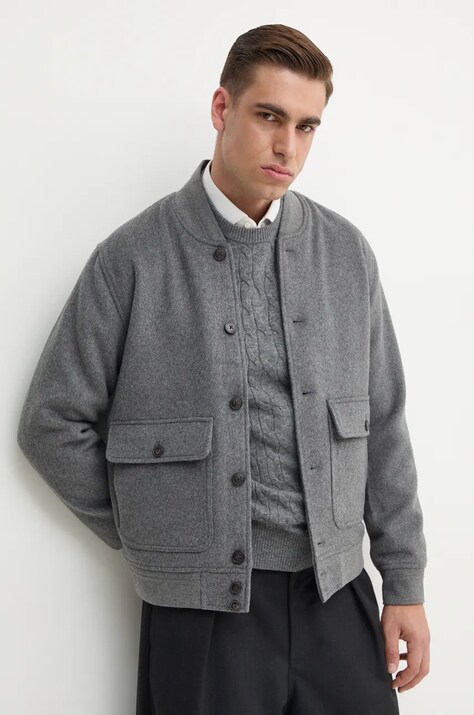Куртка-бомбер с примесью шерсти Hackett London цвет серый переходная HM403233
