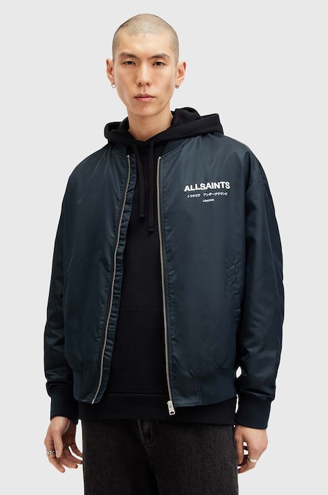 AllSaints geaca bomber UNDERGROUND barbati, culoarea albastru marin, de tranzitie, M024OA
