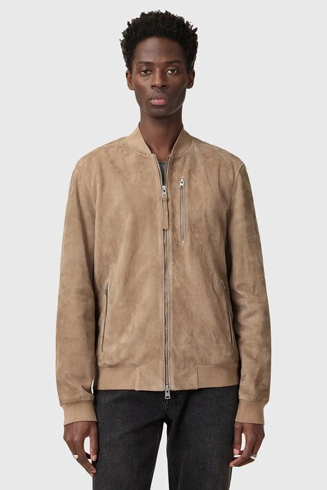 AllSaints geaca din piele intoarsa KEMBLE barbati, culoarea bej, de tranzitie, M067LB