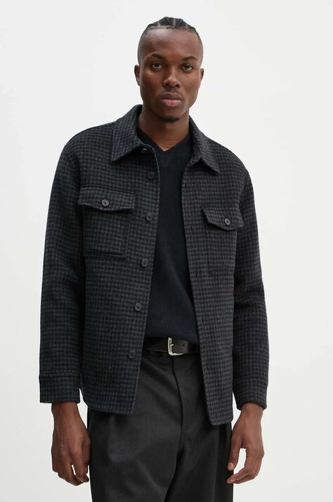 Theory jachetă de cămașă din lână culoarea negru, de tranzitie, oversize, O0871406