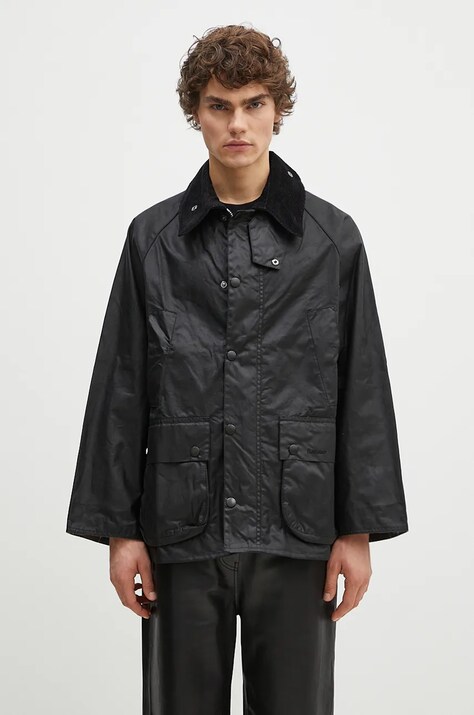 Barbour jachetă cerată OS Bedale Wax Jacket culoarea negru, de tranzitie, oversize, MWX1679