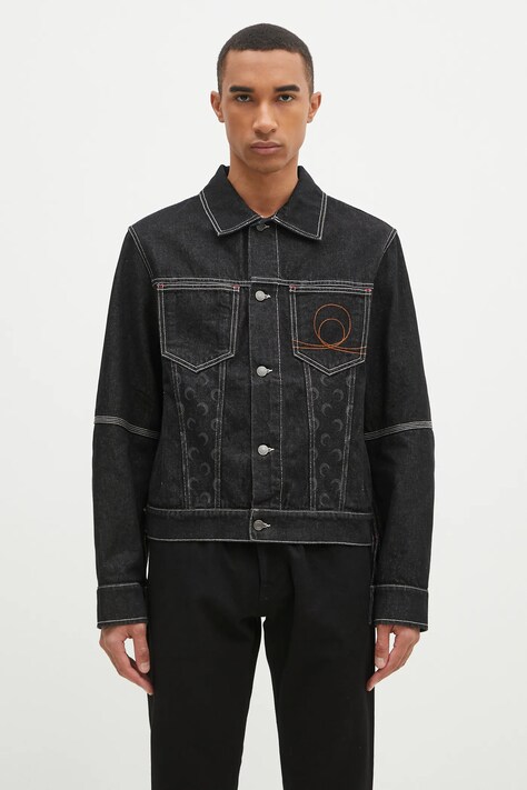Džínová bunda Marine Serre Moon Laser Denim Trucker Jacket pánská, černá barva, přechodná, MJA063A.RDEN0001