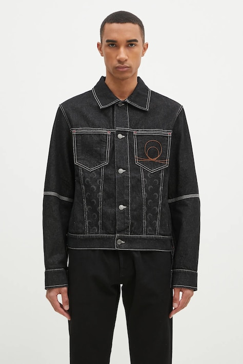 Marine Serre denim jacket Moon Laser Denim Trucker Jacket men's black color MJA063A.RDEN0001