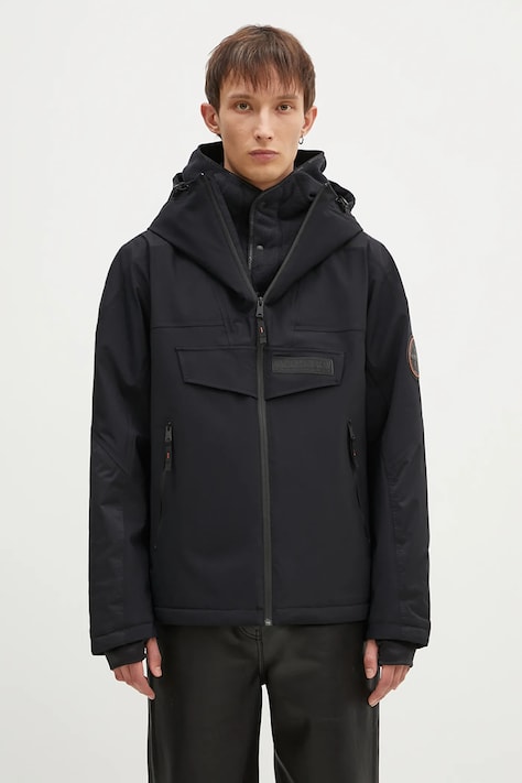 Jakna Napapijri Rainforest Tech Op za muškarce, boja: crna, za zimu, NP0A4IAF0411