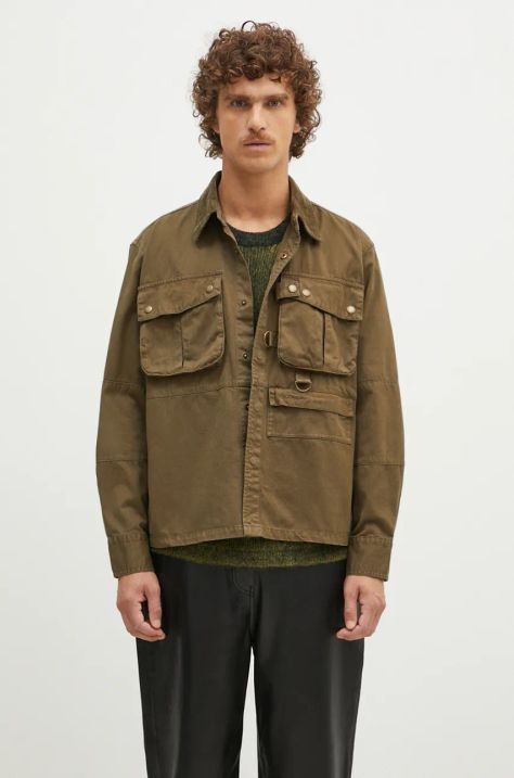 Košilová bunda Barbour Oakmoor OS Twill Overshirt zelená barva, MOS0380