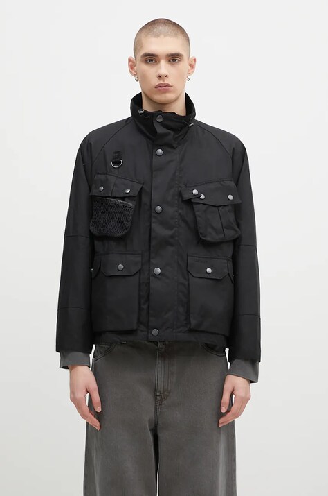 Barbour geacă Modified Dryfly Wax Jacket barbati, culoarea negru, de tranzitie, oversize, MWX2337