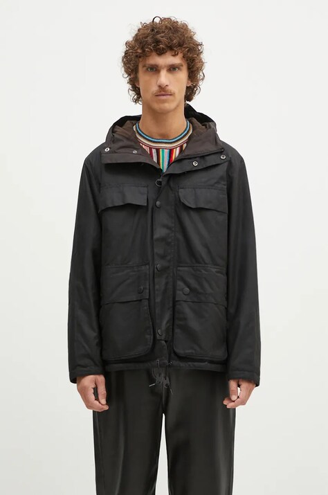 Barbour geacă Re-Engineered Durham Wax Jacket barbati, culoarea negru, de tranzitie, oversize, MWX2332