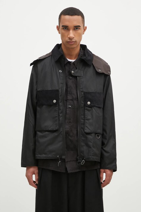 Barbour jacheta de bumbac Re-Engineered Spey Wax Jacket culoarea negru, de tranzitie, MWX2341