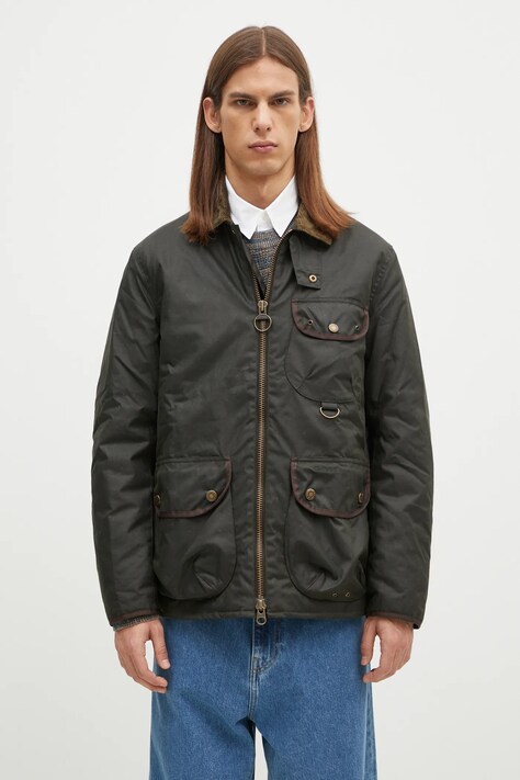 Bunda Barbour Angler Wax Jacket pánska, zelená farba, prechodná, MWX2348