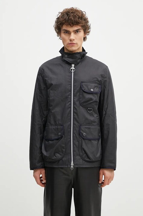 Barbour geaca Angler Wax Jacket barbati, culoarea negru, de tranzitie, MWX2348