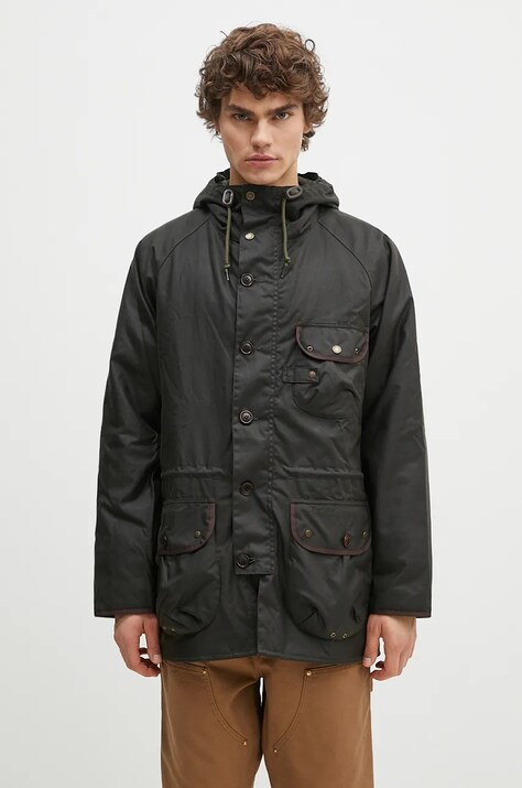 Parka Barbour Field Wax Parka zelená barva, MWX2349