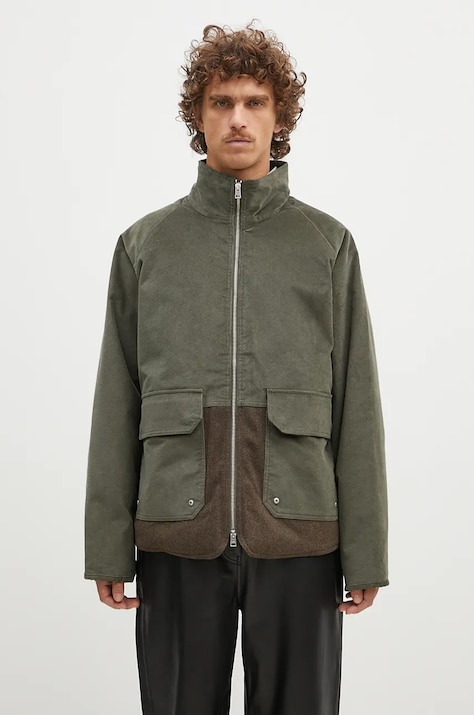 Norse Projects geacă din amestec de lână Hakon Solotex Corduroy culoarea verde, de tranzitie, N50.0257.8098