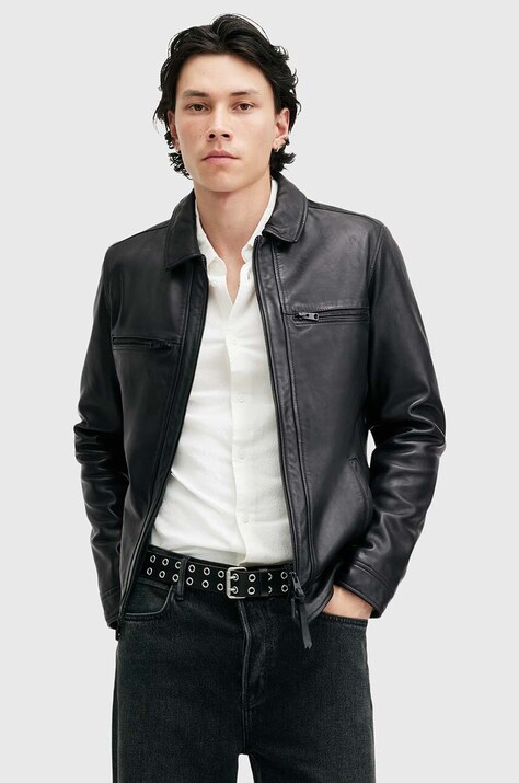 AllSaints geaca de piele LUCK JACKET barbati, culoarea negru, de tranzitie, M069LB