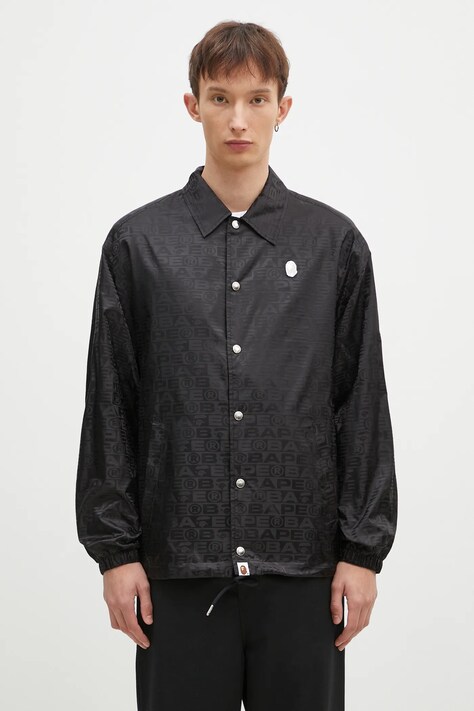 Bunda A Bathing Ape Lux Sport Pattern Jacquard Nylon Coach Jacket pánská, černá barva, přechodná, 1K80140314