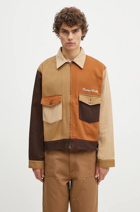 Human Made cotton shirt jacket Zip-Up Work Jacket brown color HM28JK012