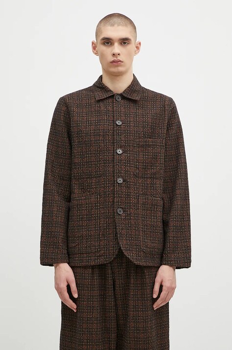 Vlněná košile Universal Works zelená barva, regular, s klasickým límcem, 31111