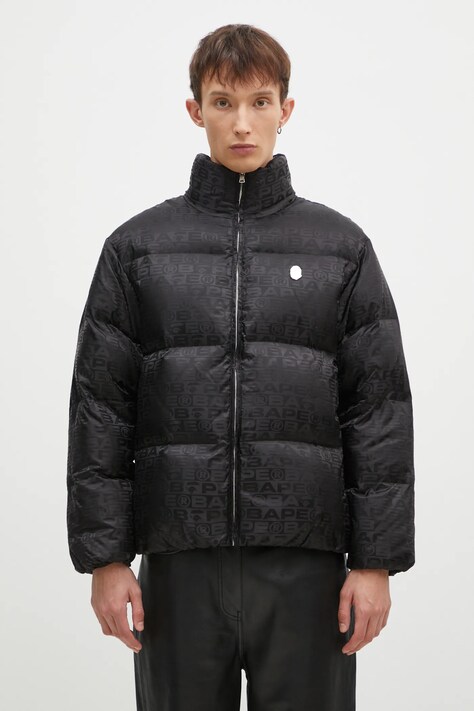 Péřová bunda A Bathing Ape Lux Sport Pattern Jacquard Nylon Down Jacket pánská, černá barva, zimní, 1K80144311