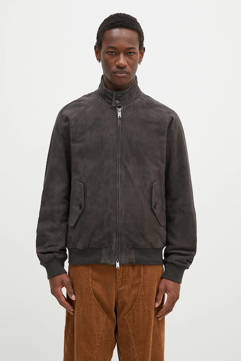 Baracuta geacă din piele întoarsă Suede Winter G9 bărbați, culoarea gri, de tranziție, oversized, BRCPS0990