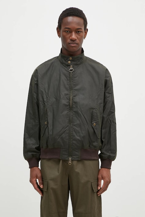 Bunda Baracuta Barbour x Baracut Wax Jacket pánska, zelená farba, prechodná, oversize, BRCPS1093