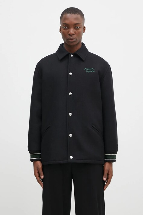 Maison Kitsuné kurtka wełniana Varsity kolor czarny przejściowa NM02120WM0026