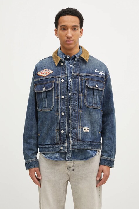Evisu kurtka jeansowa Printed & Emb męska kolor granatowy przejściowa oversize 2EAHTM4DJ8001