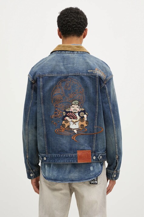 Evisu kurtka jeansowa Printed & Emb męska kolor granatowy przejściowa oversize 2EAHTM4DJ8001