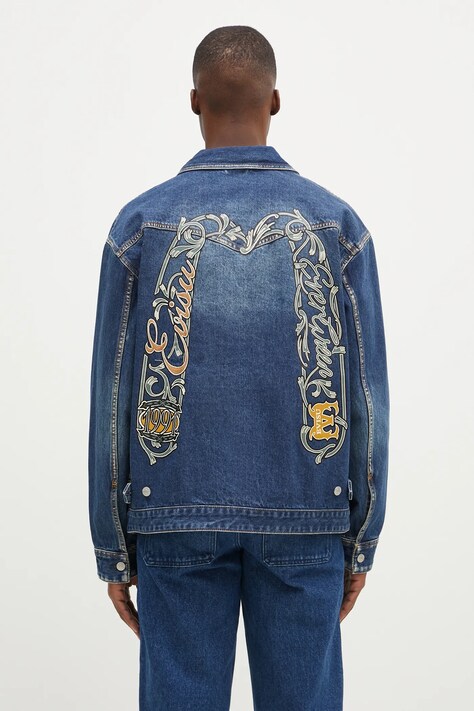 Evisu geacă din denim Sheridan Daicock Printed bărbați, culoarea bleumarin, de tranziție, 2EAHTM4SJ1015