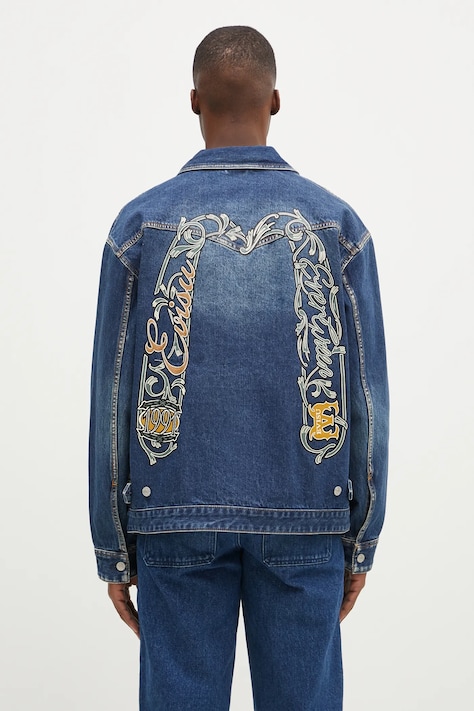 Evisu geacă din denim Sheridan Daicock Printed bărbați, culoarea bleumarin, de tranziție, 2EAHTM4SJ1015