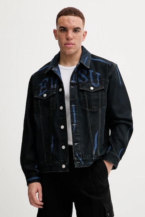 Rifľová bunda Evisu Daicock Print pánska, čierna farba, prechodná, 2EAHTM4DJ1005