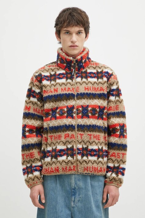 Fleecová mikina Human Made Nordic Fleece Jacket béžová farba, vzorovaná, HM28JK039