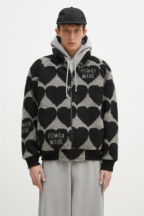 Куртка Human Made Heart Fleece чоловіча колір чорний перехідна oversize HM28JK040