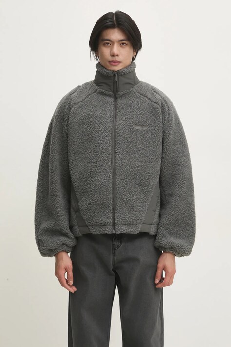 Jakna Han Kjøbenhavn Fleece za muškarce, boja: siva, za prijelazno razdoblje, oversize, U-134141