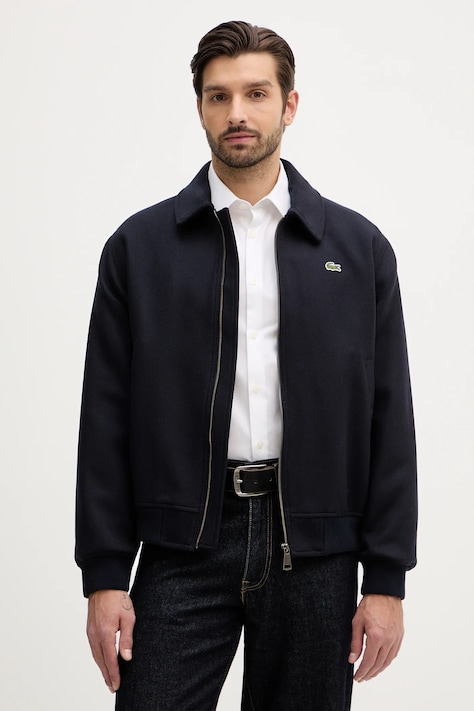 Вовняна куртка Lacoste колір синій перехідна oversize BH2888