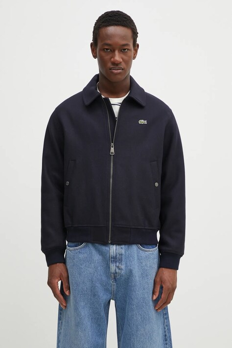 Lacoste geaca de lana culoarea albastru marin, de tranzitie, oversize, BH2888