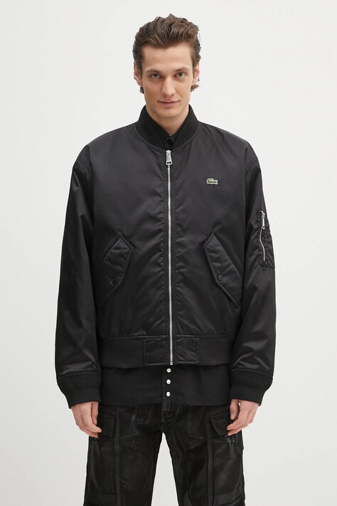 Куртка-бомбер Lacoste колір чорний перехідна BH2899