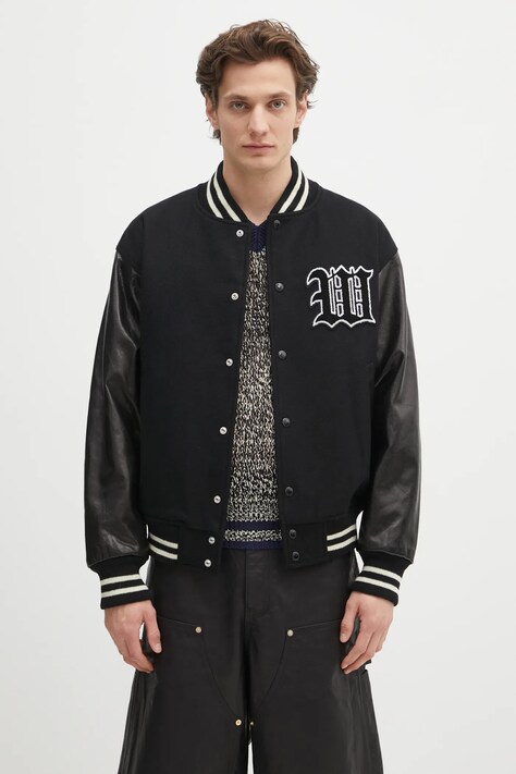 Вовняна куртка-бомбер Wacko Maria Leather Varsity колір чорний перехідна 24FW-WMO-BL16