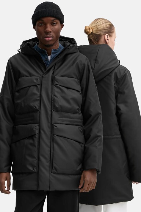 Rains geaca Askim Long Insulated Cargo Jacket W3T4 culoarea negru, de iarna, oversize, 15930-01