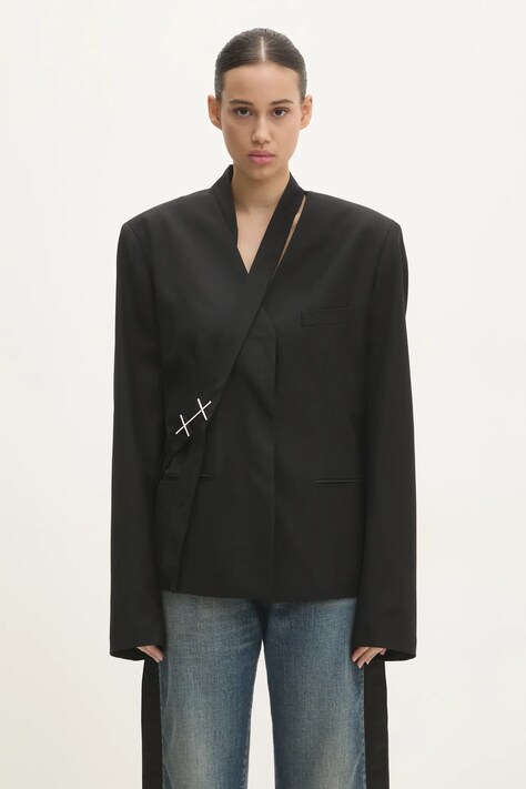 Μπλέιζερ με μίγμα μαλλιού Heliot Emil χρώμα: μαύρο, AW24.M.04.045.BLK01