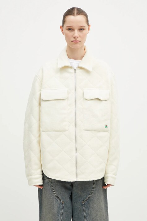 FILA+ kurtka koszulowa wełniana Quilted Overshirt kolor beżowy przejściowa oversize 42FW24OW01508C001