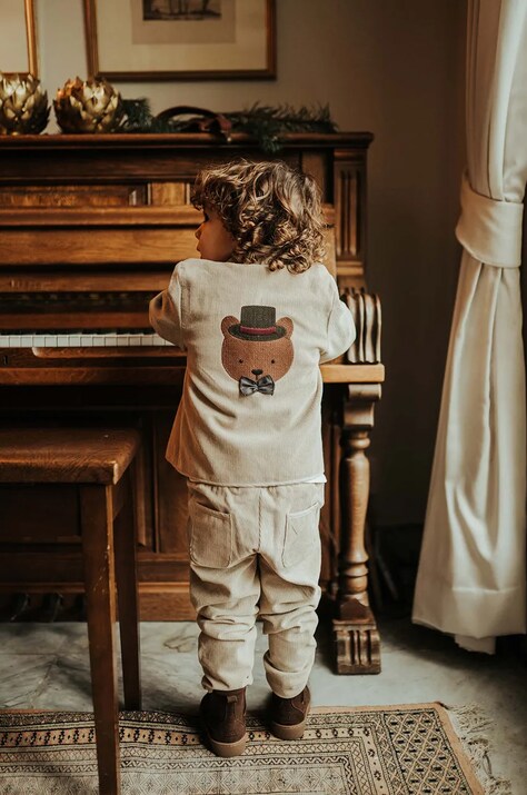 Detská bavlnená bunda Donsje Braas Blazer Bear béžová farba, 4083301