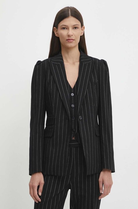 Bruuns Bazaar sacou DecumariaBBNora blazer culoarea negru, un singur rand de nasturi, modelator, BBW4083