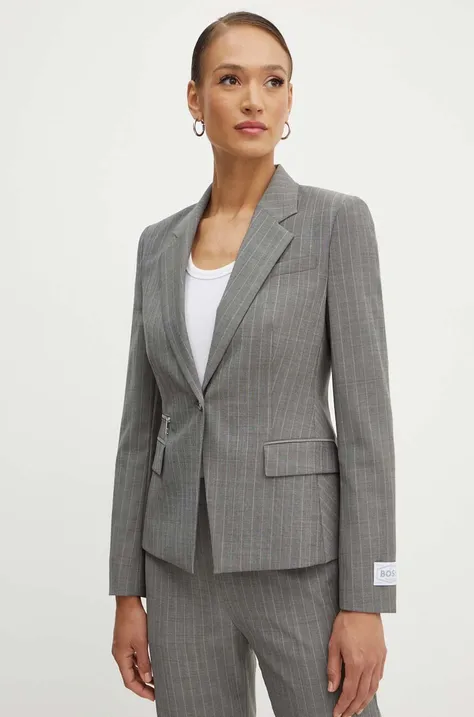 Шерстяной пиджак BOSS цвет серый однобортный узор 50525891