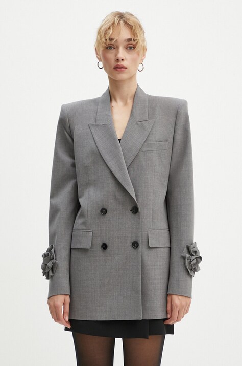 MSGM sacou de lână culoarea gri, cu doua randuri de nasturi, neted, 3741MDG18X.247506