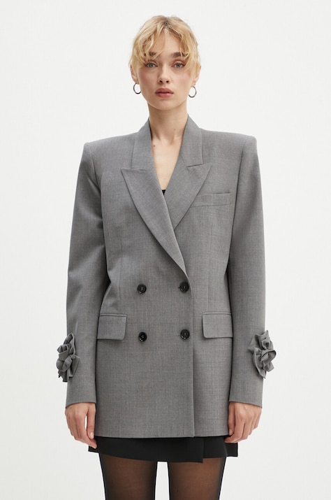 Vlněné sako MSGM šedá barva, hladké, 3741MDG18X.247506