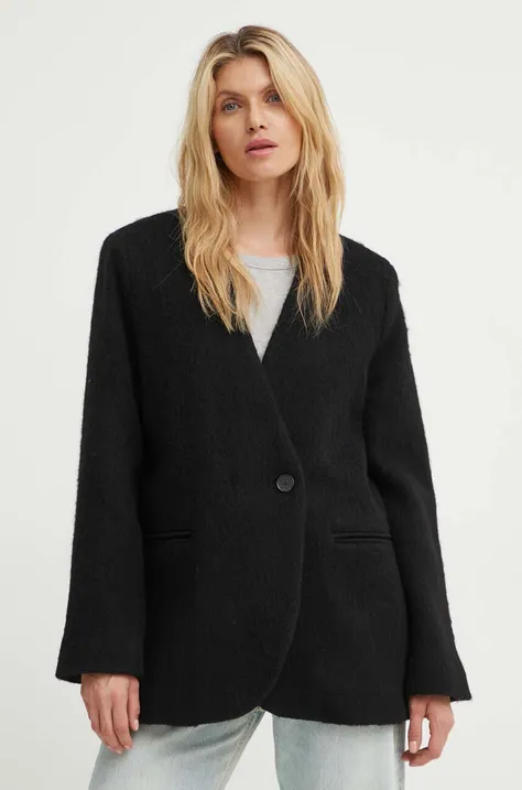 Vunena jakna Won Hundred boja: crna, za prijelazno razdoblje, oversize, 3054-14242